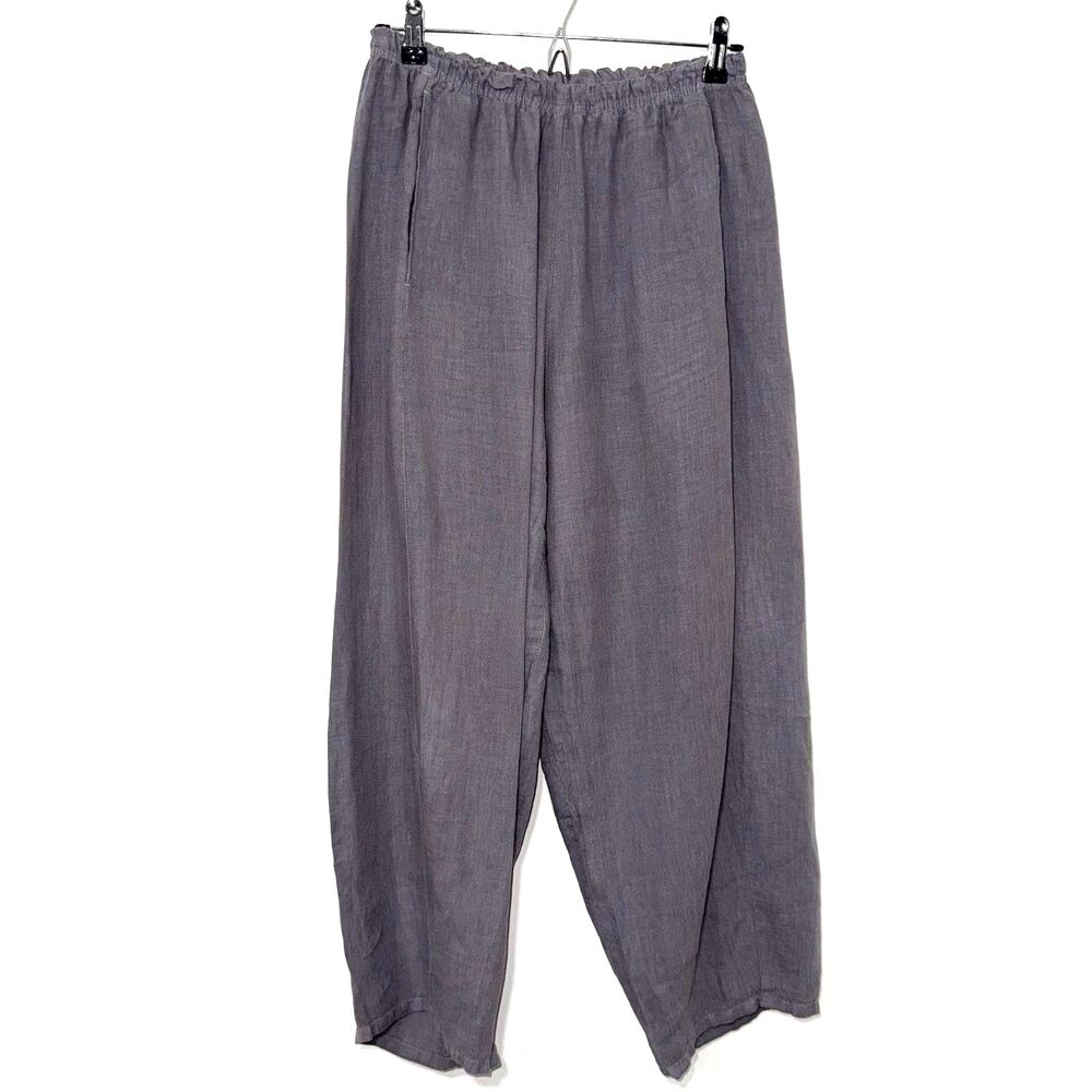 Lisa Bayne 100% Linen Barrel Pant - Gray S